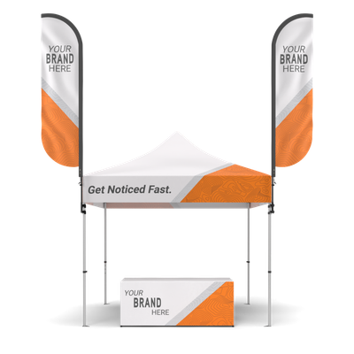 Outdoor event kit with canopy, flags and table cover